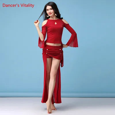 Top and Skirt 4 цвета топ танца, топ с длинными рукавами и тройники танец живота топы M, L, XL - Цвет: Top and Skirt