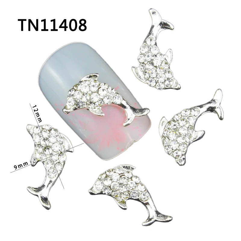 10 шт./лот блестки для 3d дизайна ногтей серебряные рыбки со стразами украшения