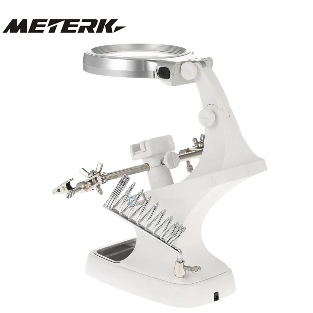 Увеличительное стекло 3X4.5X со светодиодной подсветкой|helping hand solder|helping handled lupa |