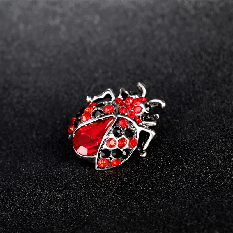 Fashion Silver Plated Red Ladybug Women Lovely Insect Scarf Jewelry Clips Pins Rhinestone Crystal Paved Small Cute bijoux broche | Украшения