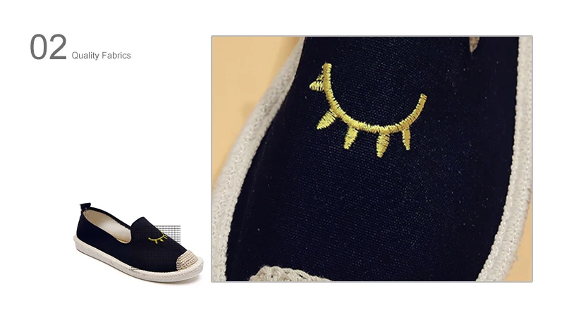 summer ladies flat shoes embroidered eye pattern women's espadrilles rubber soles with linen toe casual fashion loafers