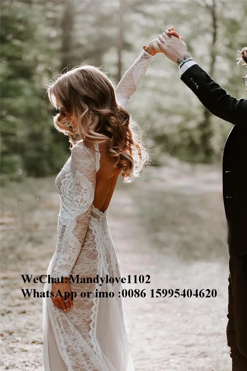 Сексуальные богемные Свадебные платья русалки для женщин Vestido De Noiva из кружева, с вырезом на шее лето пляж сад свадебное платье цвета слоновой кости