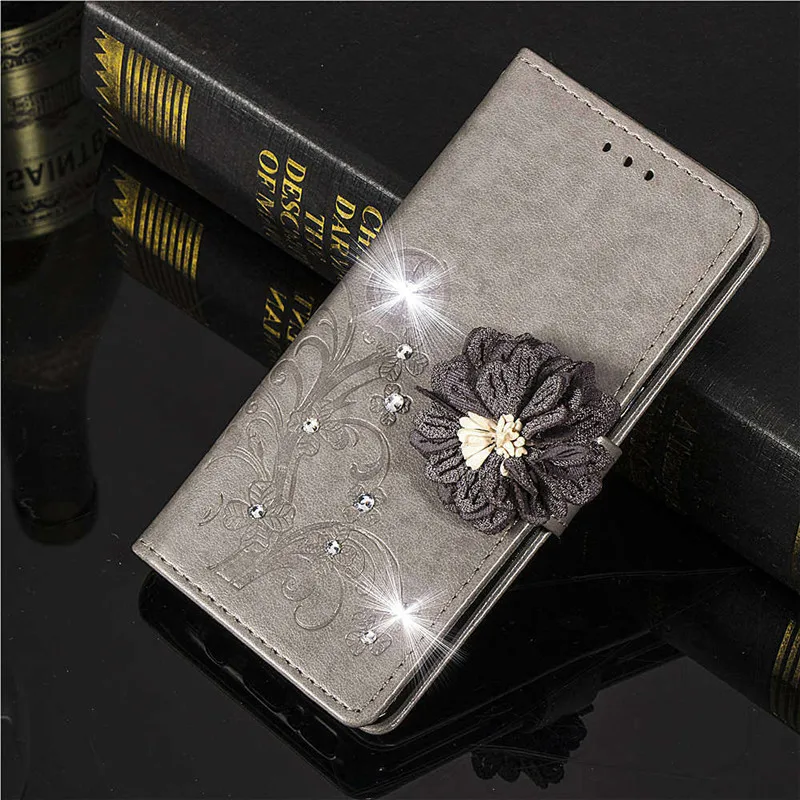 Роскошный блестящий кожаный чехол со стразами и цветком для Samsung Galaxy A5 2017 флип
