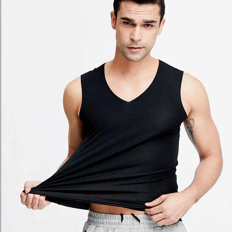 

New Summer cool freshing seamless men's Vest Elastic Cotton V-neck Gym Tank Top Quick-dry Sprot Sleeveless Shirt Plus SizeM-4XL