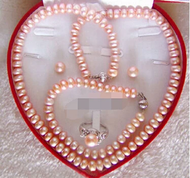 Бесплатная доставка 00721 настоящий розовый жемчуг застежка браслет кольцо серьги