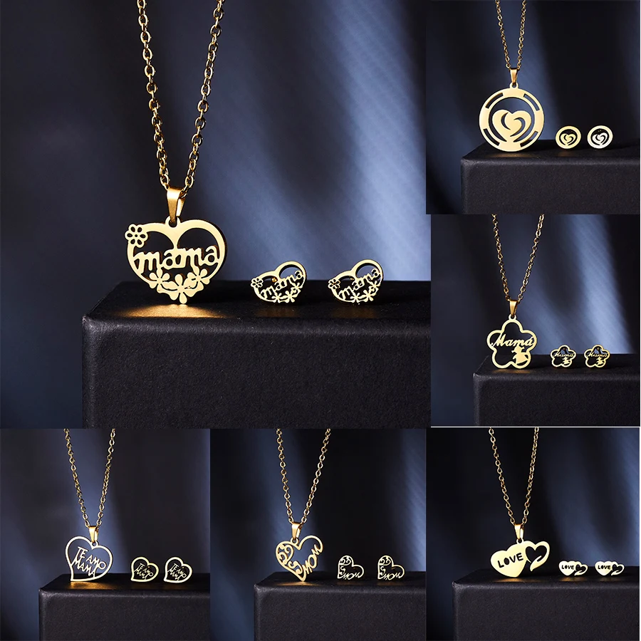 Collier Femme Нержавеющая сталь комплект ювелирных изделий с золотистой цепочкой