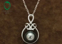 14k White Gold precious Black Pearl& 0.22ct Diamond Pendant manufacturer Free Shipping
