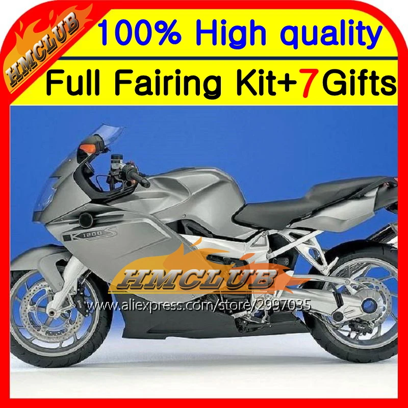 

Body Grey black For BMW K1200S 05-08 K1200 S K 1200 S 1HM12 K1200S 05 06 07 08 2005 2006 2007 2008 K-1200 Fairing Silver grey