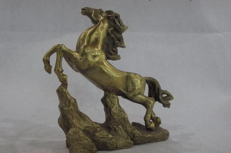 Китайский классический латунный медный резной лошадиный галоп Статуэтка фэншуй