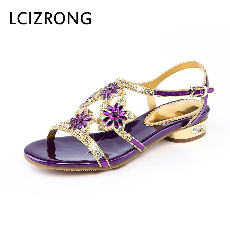 

LCIZRONG Luxury Designer Runway Rhinestone Women Sandals Flower 3.5CM Heels Sandals Wedding Work and Party Office Lady Shoes