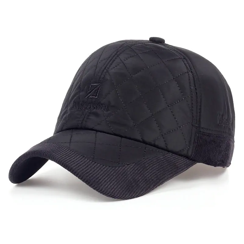 Черный TUNICA теплая зимняя бейсболка для мужчин бренд Snapback черная однотонная шапочка, бейсбол мужские зимние шапочки ушанка хлопок - Цвет: Черный