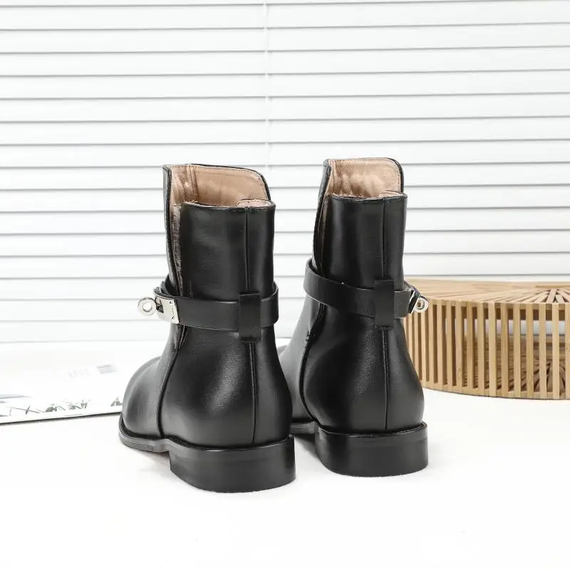 Классические модные зимние женские ботильоны с металлическим замком Дамская