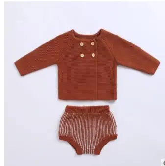 Коричневый MILANCEL autumn new baby clothes knit cardigans and bloomer 2 pcs baby boys clothing set cute toddler girls sweater set - Цвет: Коричневый