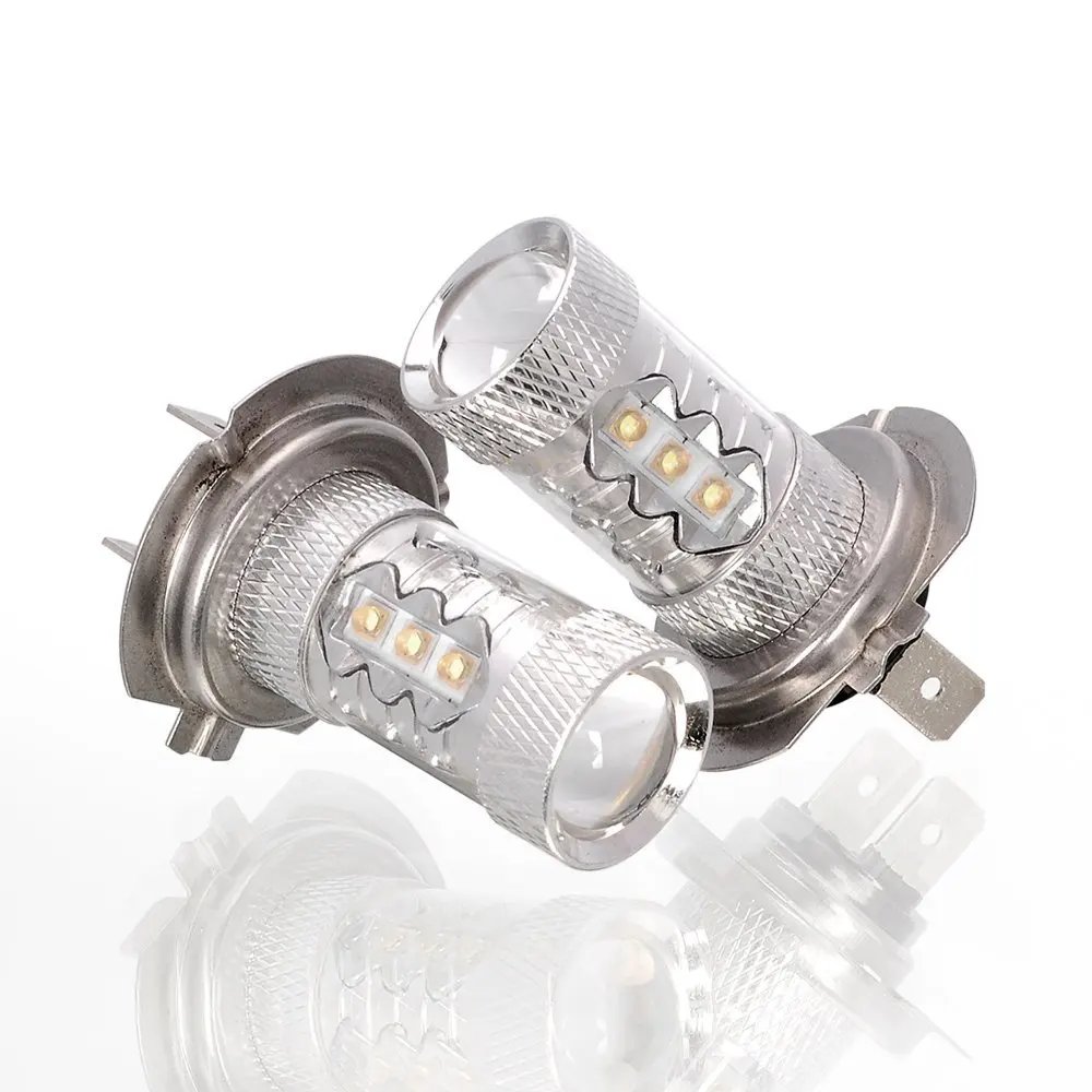 Free Shipping 2pcs Powerful Chips Canbus Error LED High Power White Beam Car Fog Driving Lights Bulbs (H7 (80W)) | Автомобили и