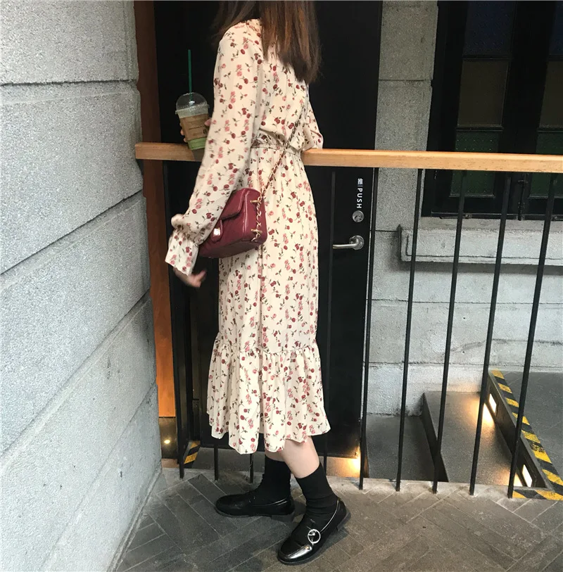 Платье с запахом GRUIICEEN Осеннее рождественское элегантное принтом в стиле бохо