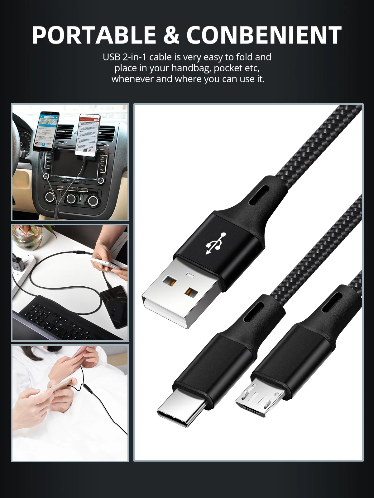 Ankndo 2 в 1 Micro USB кабель type C кабель для Xiaomi huawei samsung Android мобильный телефон Быстрая зарядка кабель Microusb зарядное устройство