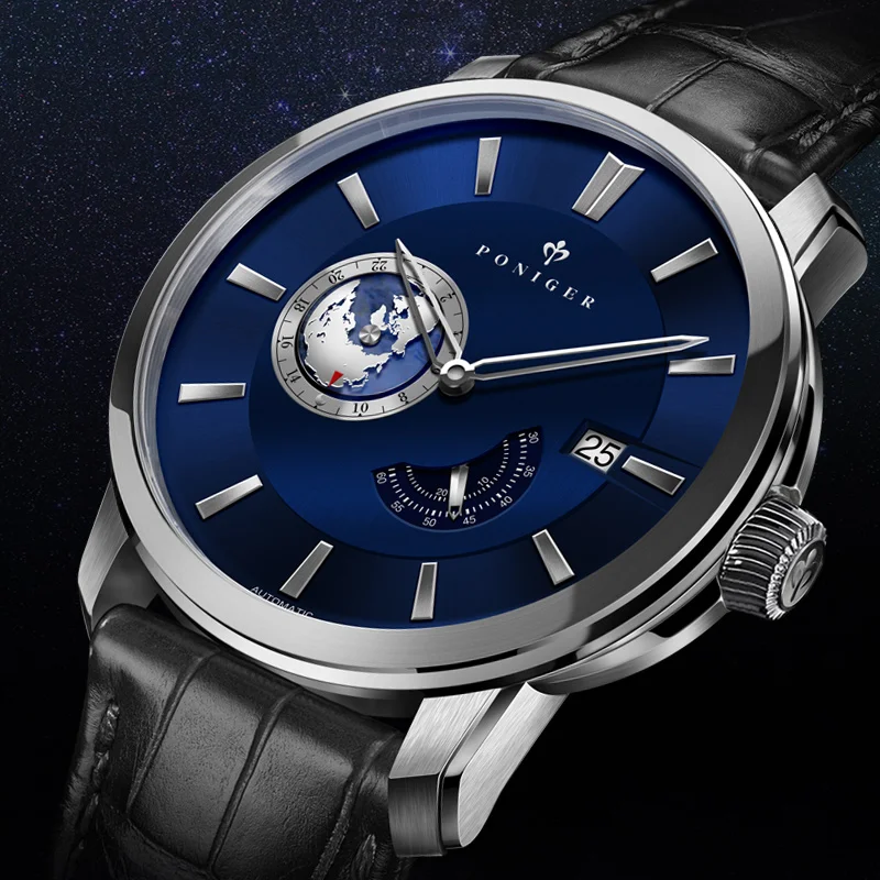 

Часы наручные PONIGER Мужские автоматические, швейцарские роскошные брендовые механические водонепроницаемые с сапфировым стеклом, NH35A, 50 м, P523