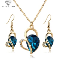 attractto blue fashion jewelry wedding heart necklace earrings sets gold for women bridal elegant ladys jewelry set set190005
