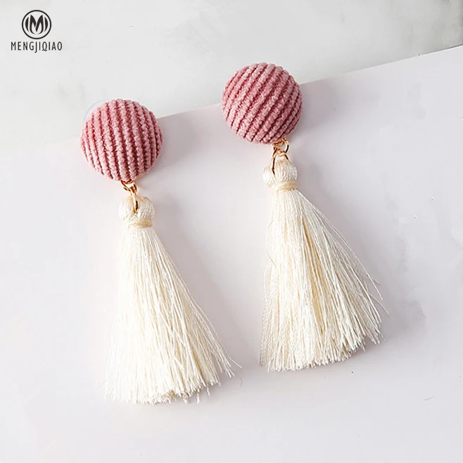 Женские серьги с кисточками и модные дизайнерские бархатные круглые в полоску