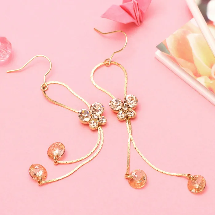 Neoglory Кристалл Стразы светильник желтое золото цвет тессель Висячие серьги для