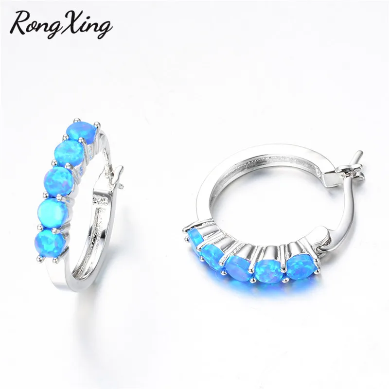 Женские серьги-кольца RongXing очаровательные голубые/белые с огненным опалом