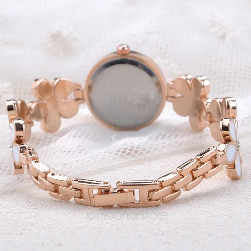 Модные женские часы-браслет с ромашками и цветами из розового золота кварцевые