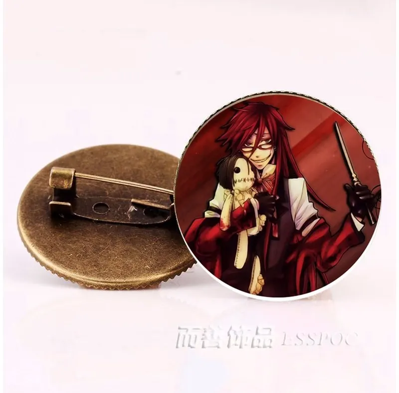 Черная брошь дворецкий из аниме бронзовый значок Kuroshitsuji Ciel Phantomhive Sebastian Grell Madame Red