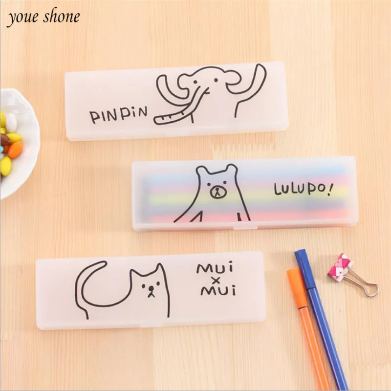 

1Pcs/lot Cute Animal Pattern Plastic Pencil Case School Supplise Stationery Pen Bag for Office School Students Gifts