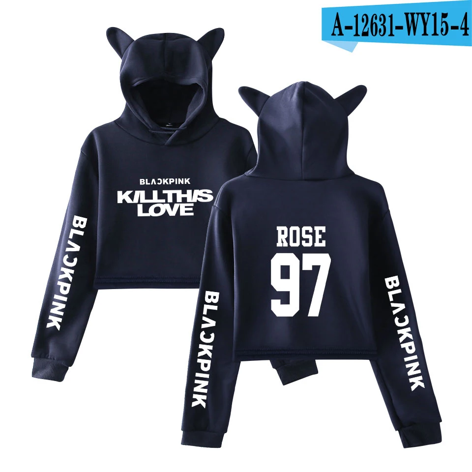 navy KILL THIS LOVE черные розовые женские укороченные толстовки с капюшоном с длинным рукавом и рисунком кота Новое поступление, горячая распродажа, новая модная уличная одежда - Цвет: navy