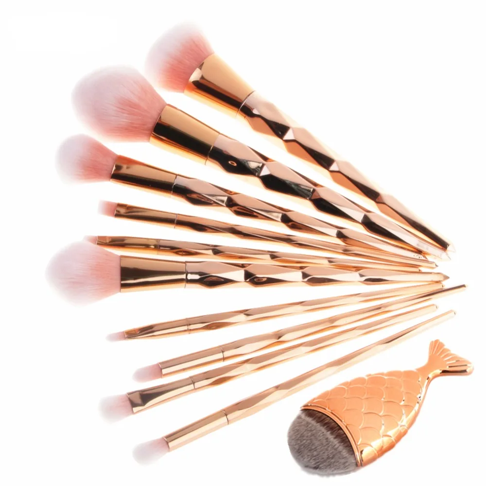 7/8 шт. Diamond Rose Gold набор кистей для макияжа пудра смесь Румяна Тени для век Карандаш для губ Русалка Кисть для макияжа Красота ящик для инструментов