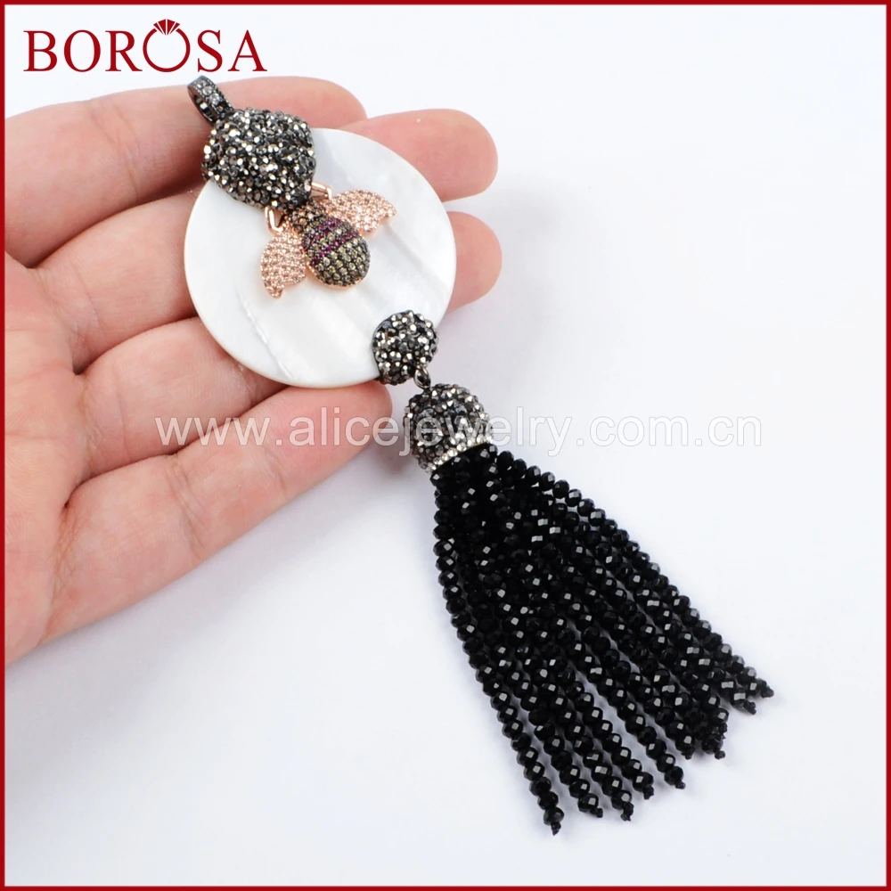 BOROSA Мода белый корпус с бисером кисточкой кулон Micro Pave CZ пчелы ручной работы Drusy