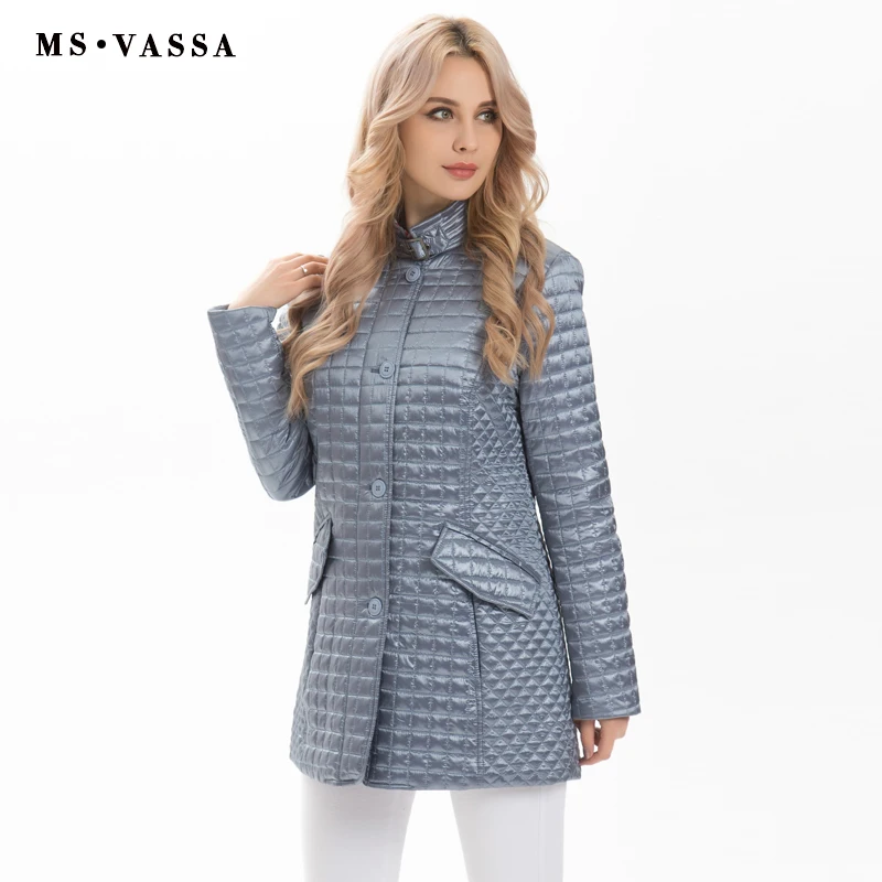 MS VASSA женские куртки 2019 новые весенние пальто модные стоячий воротник плюс размер
