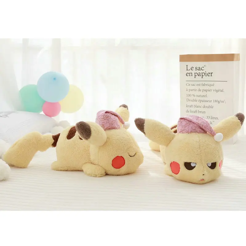 Kawaii Pikachu плюшевая аниме игрушка супер мягкая детская подушка для сна розовая шапка застенчивый сонный Пикачу Кукла игрушки для мальчиков и девочек игра кукла подарок