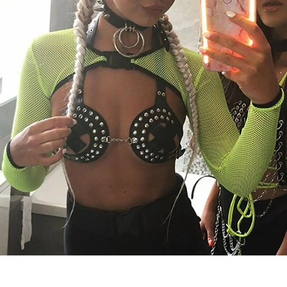 Летняя Прозрачная Футболка неонового зеленого цвета черная с о вырезом и длинным