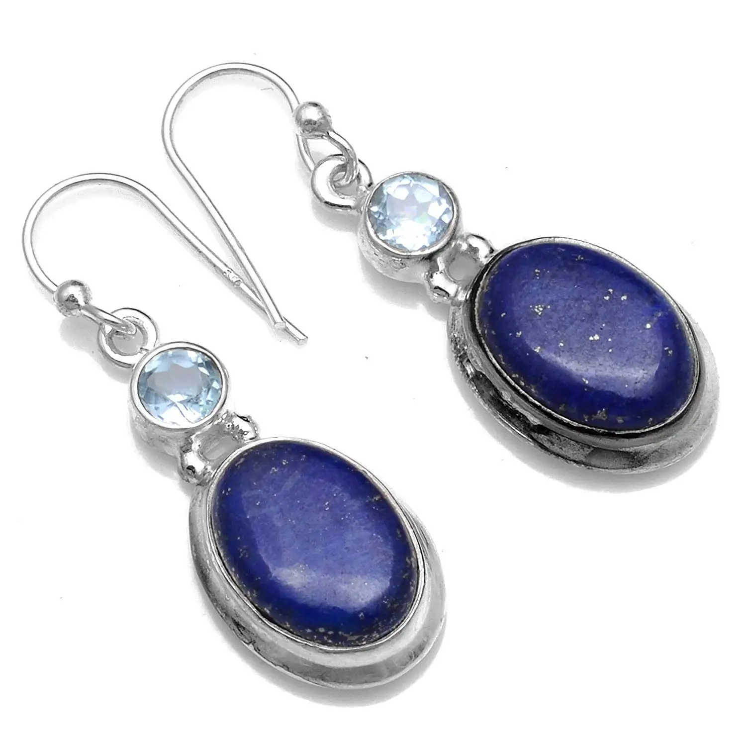 Серьги из серебра с натуральным лазуритом и голубым топазом 37 мм AE2524 | Украшения