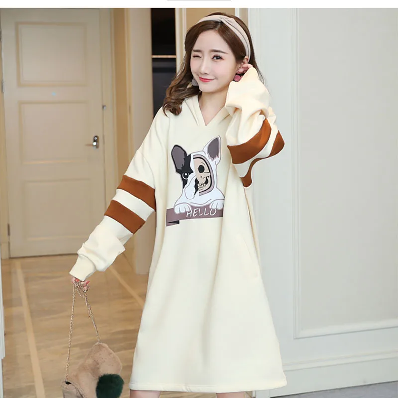 Платье для беременных осень зима белый цвет с длинным рукавом модное платье Casua