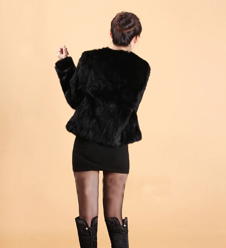 Женская Шуба из 100% натурального кроличьего меха женская шуба с длинным рукавом