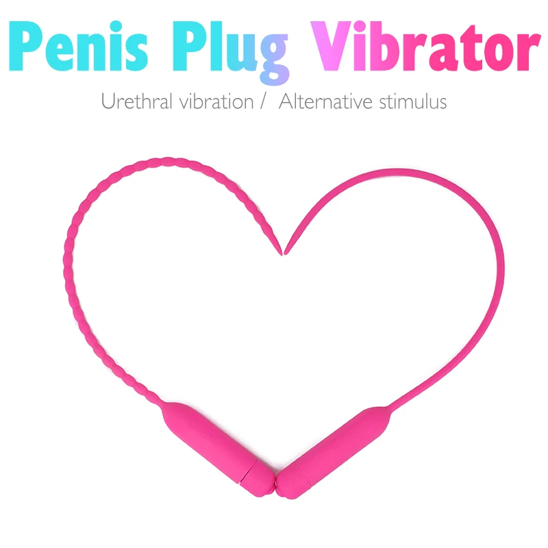Силиконовый длинный уретральный вибратор фаллоимитатор с вилкой для пениса