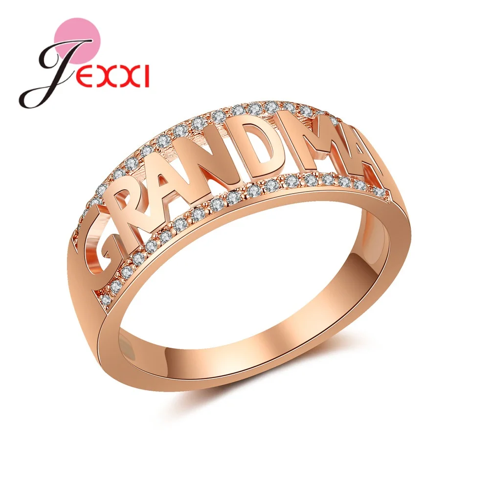 

Trendy Design Unique GRANDMA Ring Cubic Zirconia Letter Shape Rose Gold Best Gift For Mother Grandma Symbol of Identity