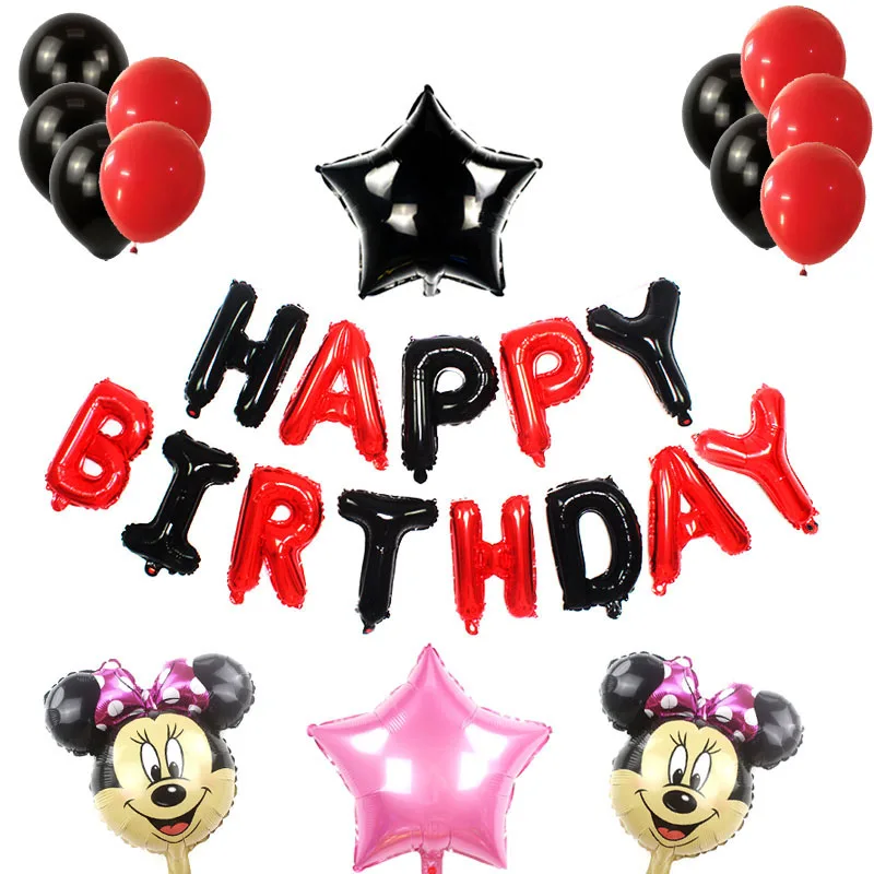 HBD MK SET6 Минни Микки День рождения в виде торта праздничные шары украшения для взрослых 18 день рождения украшения красные/черные буквы Микки латексные шары - Цвет: HBD MK SET6