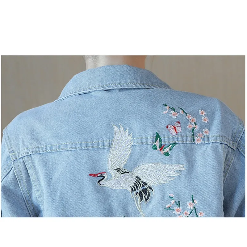 

Spring Vintage Denim Jacket Women Basic Coat Loose Long sleeve Embroidery Casual Jeans Jacket Student Outerwear Single-breasted