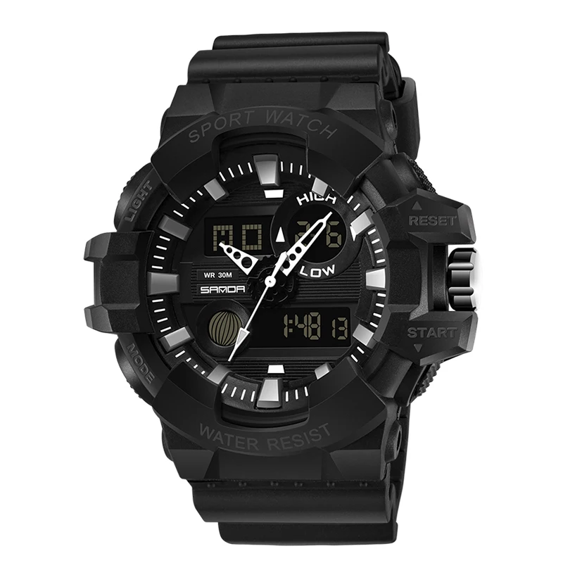 Black SANDA G стиль спортивные мужские часы лучший бренд класса люкс S шок сопротивление светодиодный кварцевые военные часы мужские часы Relogio Masculino - Цвет: Black