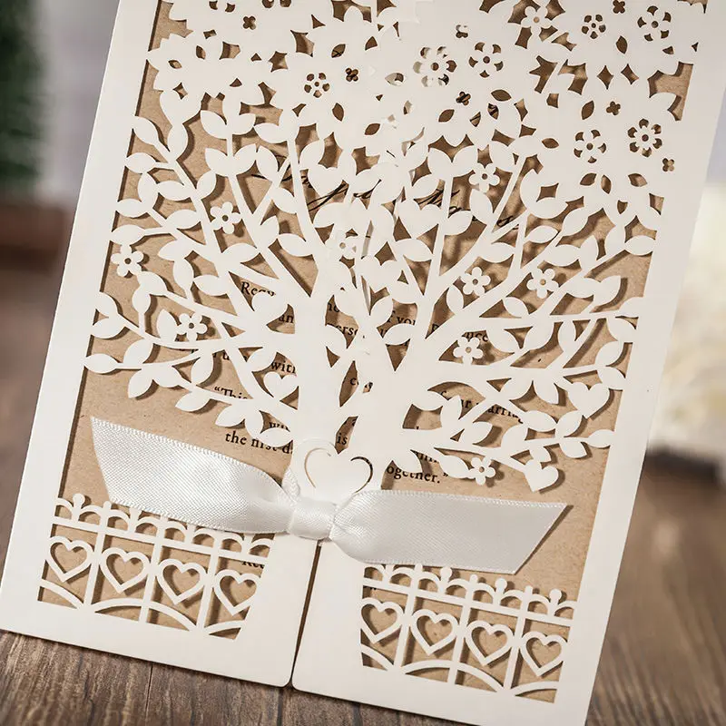1pcs Sample White Tree Designed Elegant Laser Cut Wedding Invitation Cards Greeting Card With Ribbon &ampEnvelope&ampSeals | Дом и сад