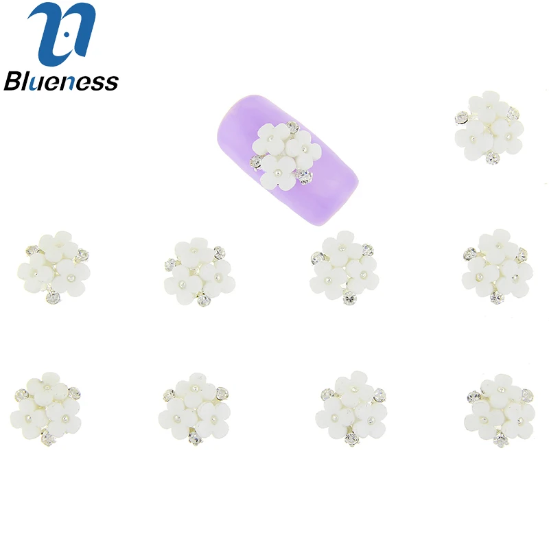 Blueness 10 шт 3 цветок дизайн красота 3D ногтей Кристальный серебряный со стразами