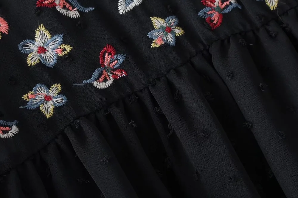 2017 женское платье из шифона в европейском стиле вышитая вуаль za длинный рукав