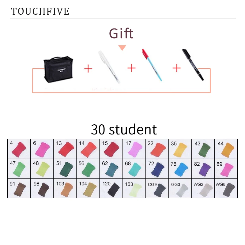 30 STUDENT TouchFIVE 20 Вт, 30 Вт/40/60/80 Цвет маркеры манга рисунок Маркеры Ручка на спиртовой основе эскиз жирной двойной кисть товары для рукоделия - Цвет: 30 STUDENT