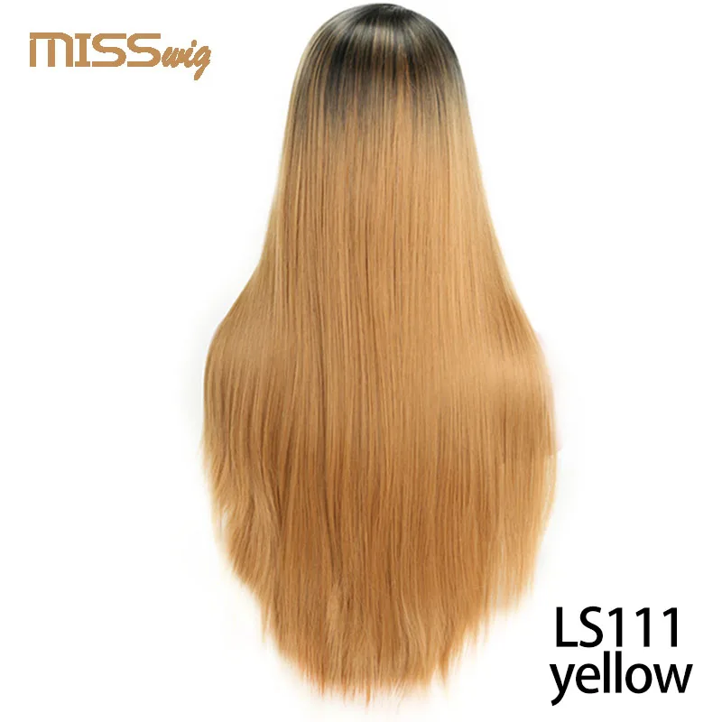 yellow Miss wig длинные прямые синтетические волосы на фронтальной основе парик розовый цвет парики для женщин высокая температура Волокно Термостойкие - Цвет: yellow