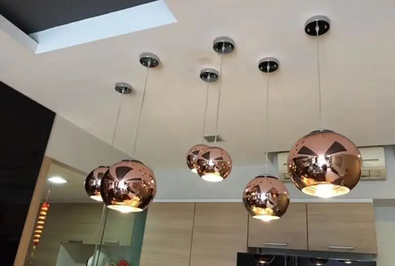 

Modern Copper/Sliver/Gold/red glass ball lamp Shade Inside Mirror pendant Light E27 Bulb LED indoor Home Pendant Lamp