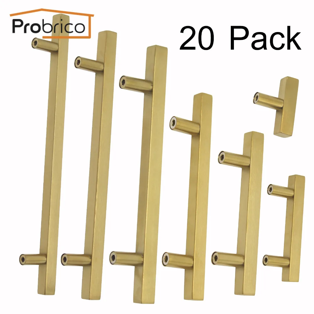 

Probrico 20 Pcs Golden Kitchen Cabinet knobs and Handles for Furniture Drawer Dresser Closet Cupboard Pulls Stainless Steel
