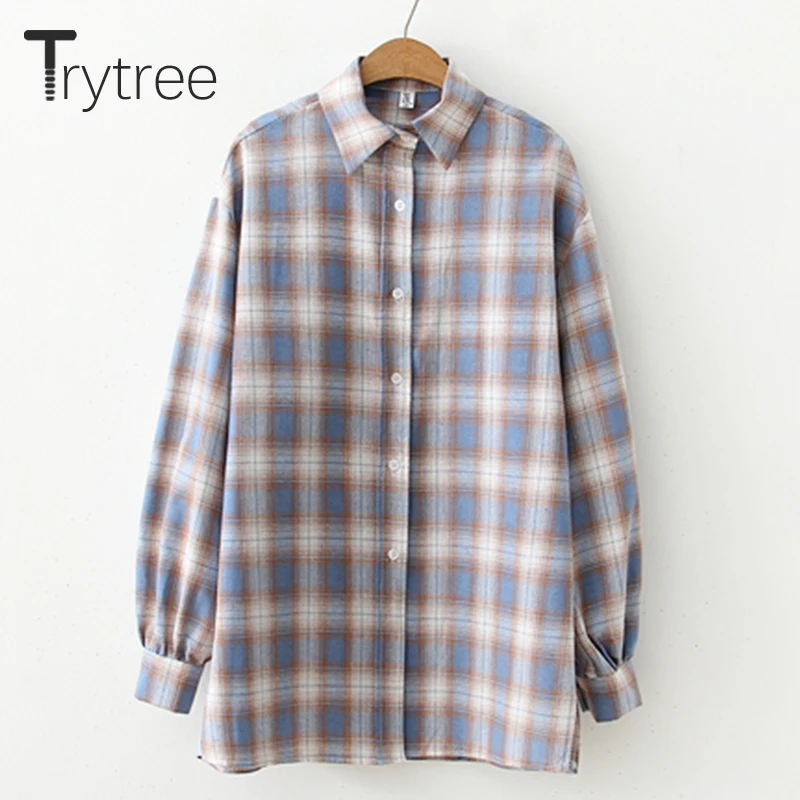 Ttytree весенние клетчатые блузки Повседневная рубашка для женщин отложной